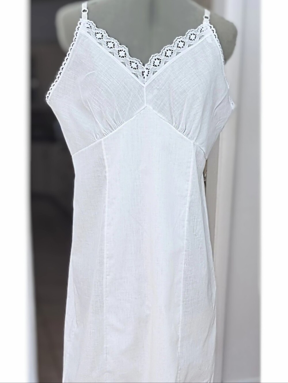 Full Slip Dress 38 Vintage NEW W/out Tag Tricot poly/cotton Lingerie USA White